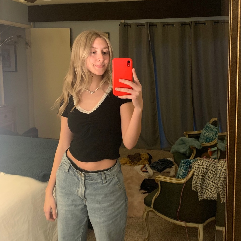 Black Brandy Melville shirt with white lace